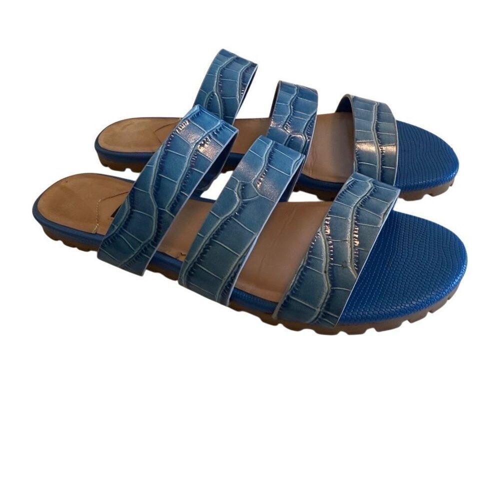 Zac Posen Selah Blue Croc Embossed Leather Sandal Sz 7 Beach, Summer, Vacation